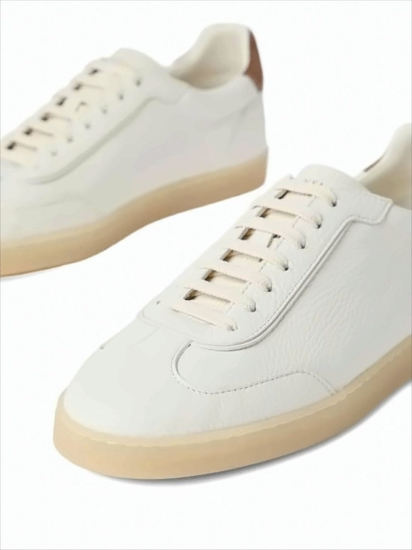 Brunello Cucinelli Low-Profile Deer Leather Sneakers With Suede Heel Tab