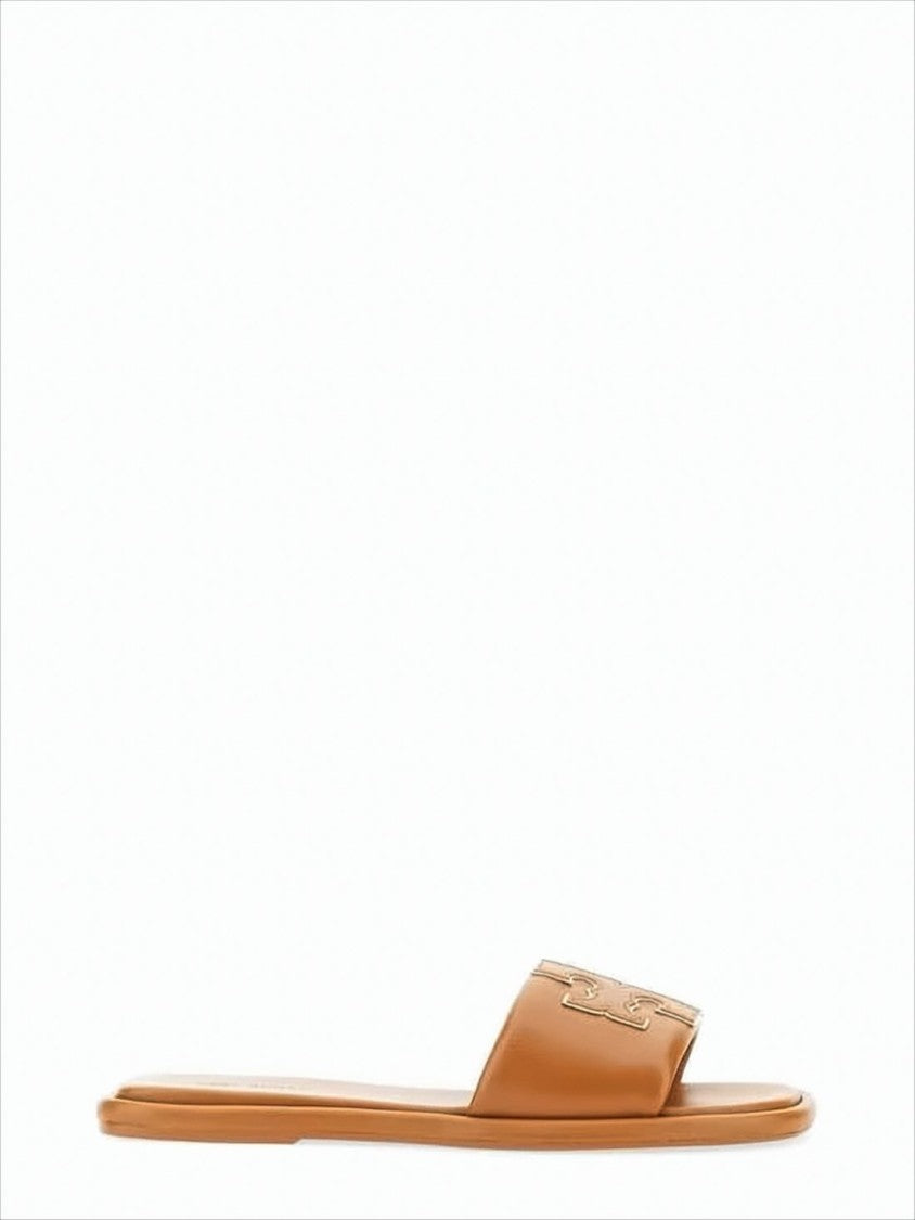 Tory Burch Smooth Leather Slides With Stitched Logo Detail