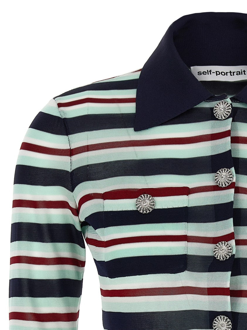 Self-Portrait Navy Striped Viscose Knit' Cardigan