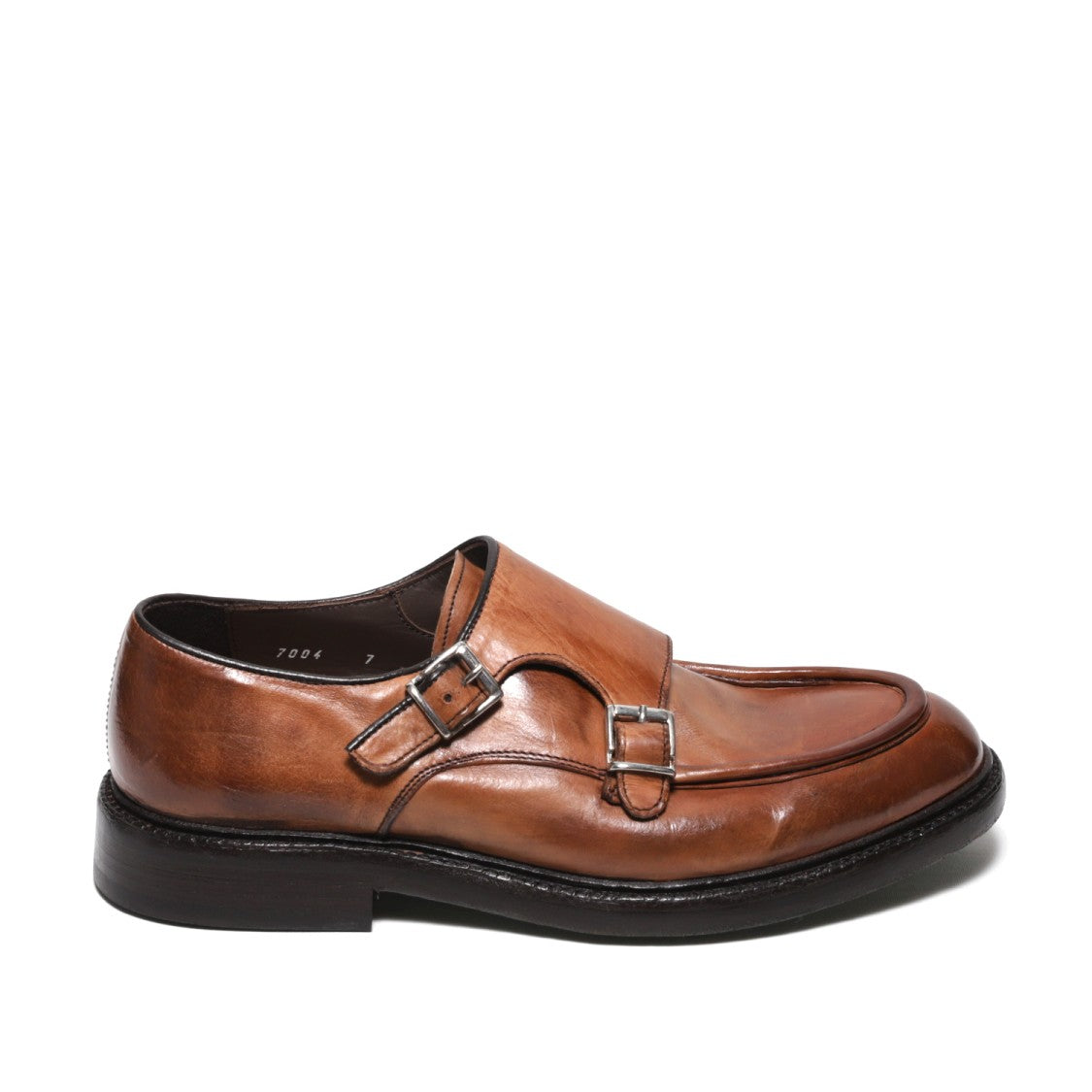 Green George Moccasin Shoe With Double Buckle In Tan Leather