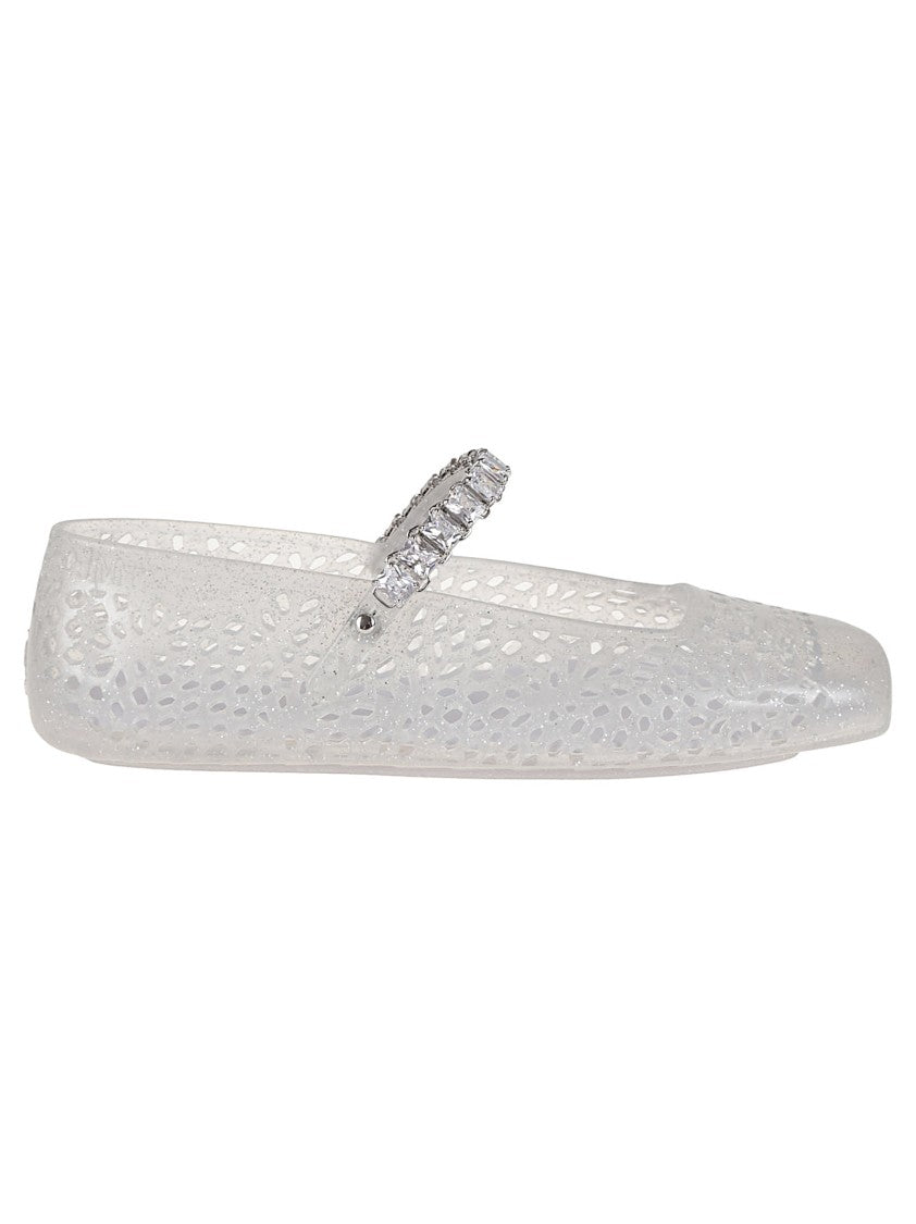 Jimmy Choo Square Toe Ballerinas With Crystal Strap