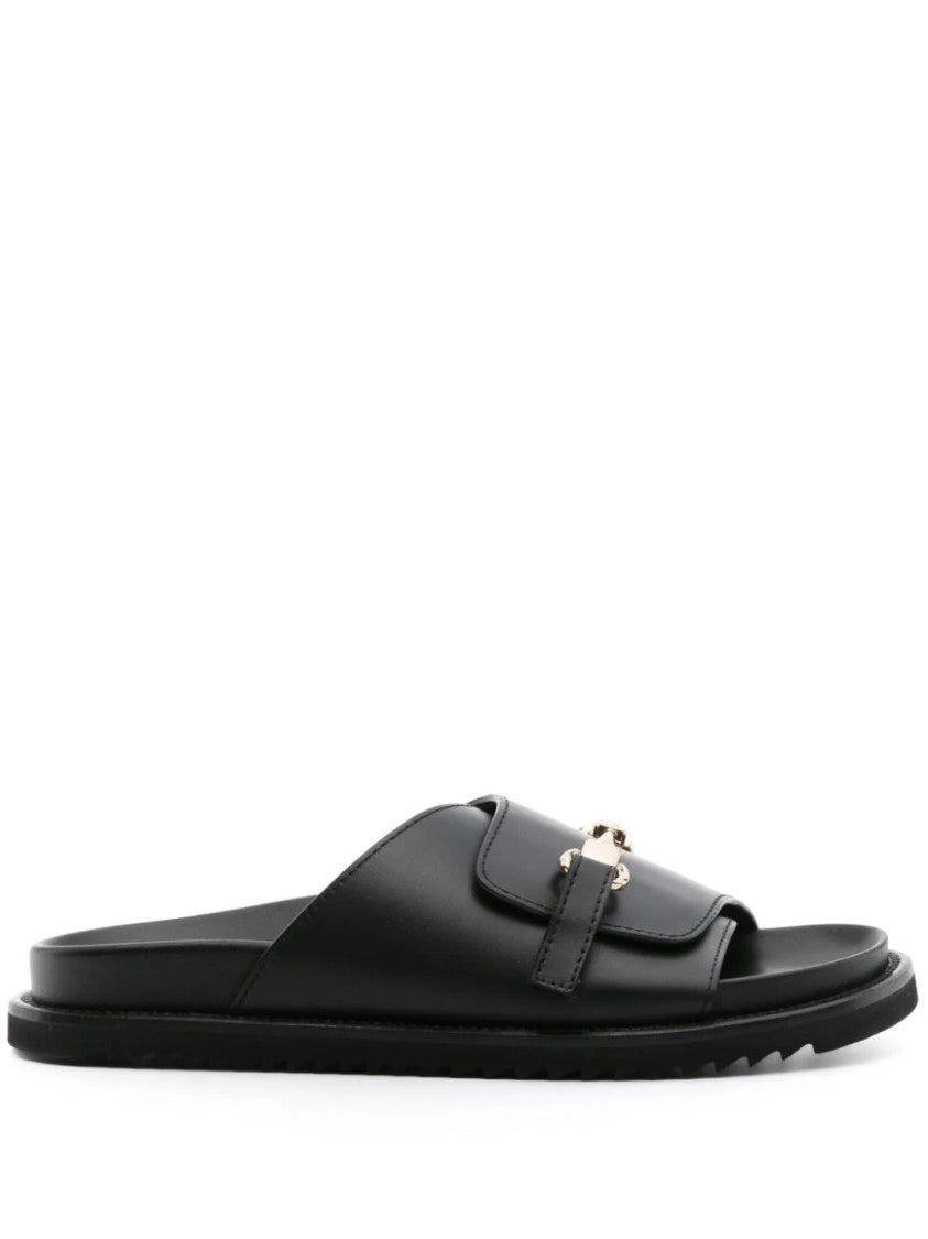 Doucal's Logo-Buckle Leather Slides