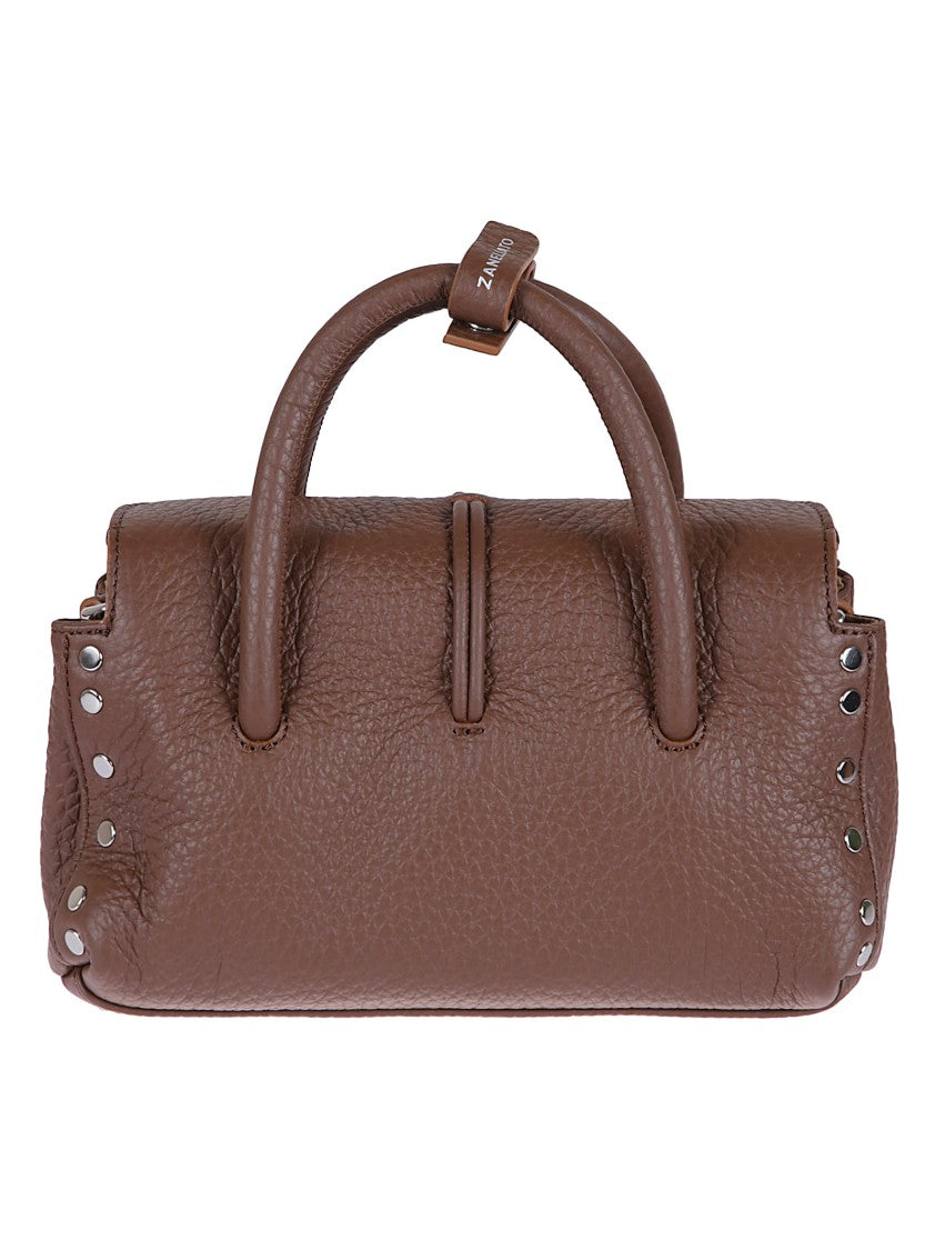 Zanellato Hammered Leather Shoulder Bag With Twist Lock And Studded Accents