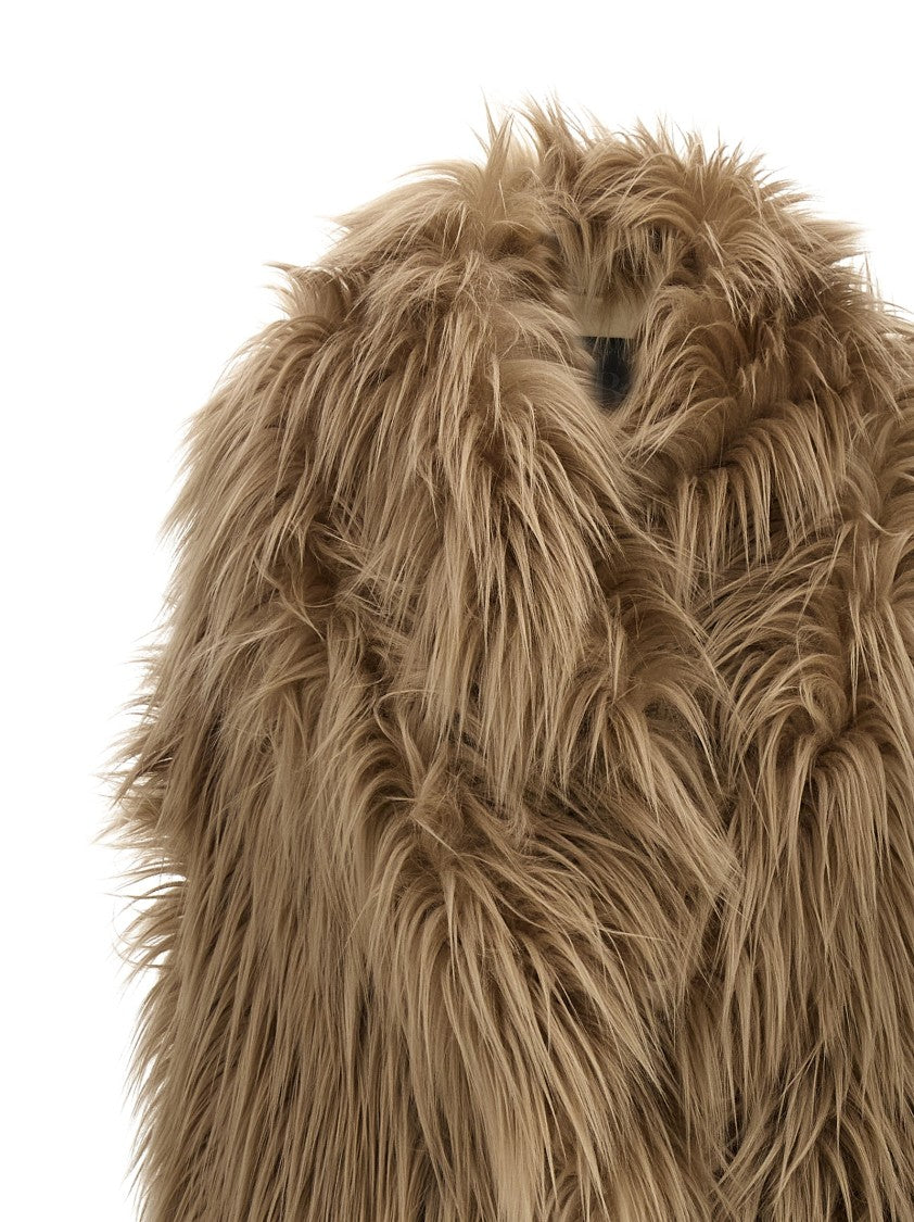 B&B Couture Long-Haired Faux Fur Brown Vest In Robe Style
