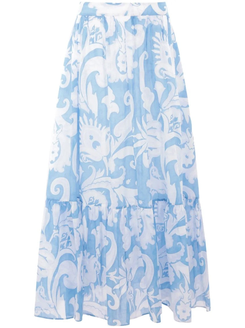 Etro Tiered Multicolored Floral Long Skirt