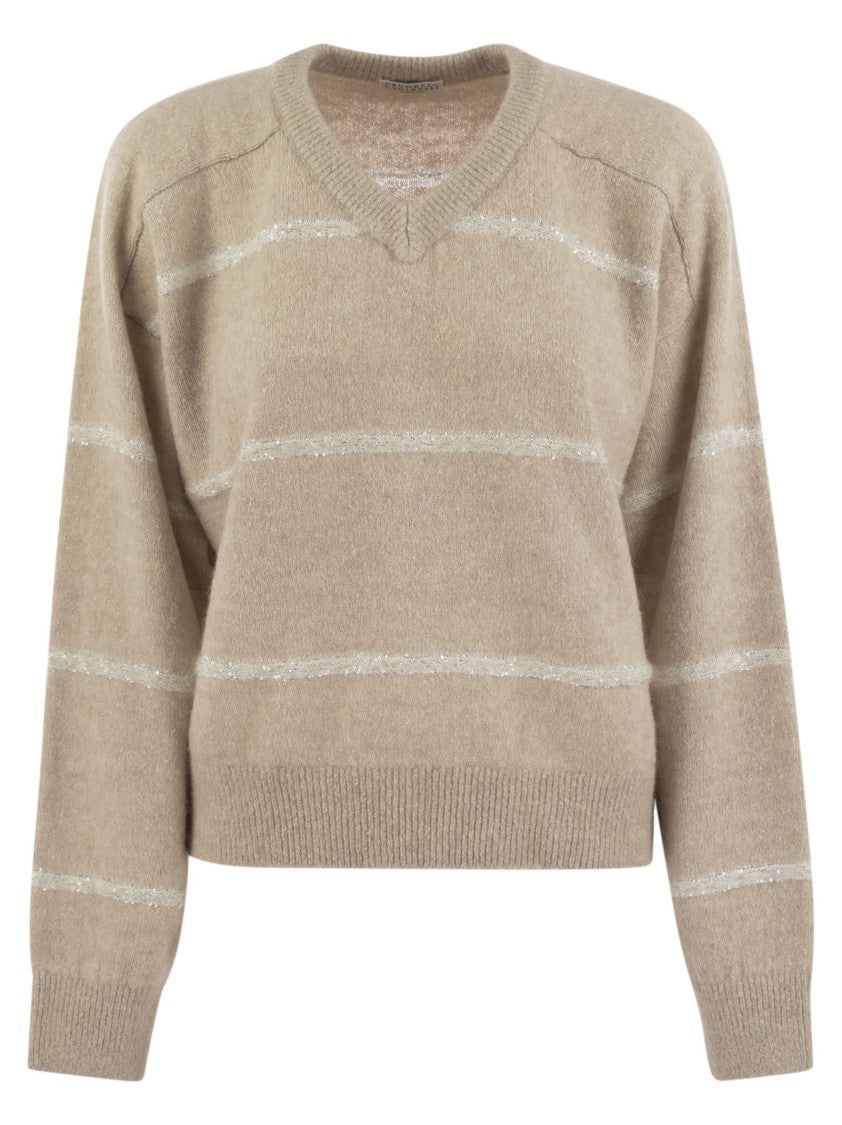 Brunello Cucinelli Alpaca, Cotton And Wool Sweater With Sequins