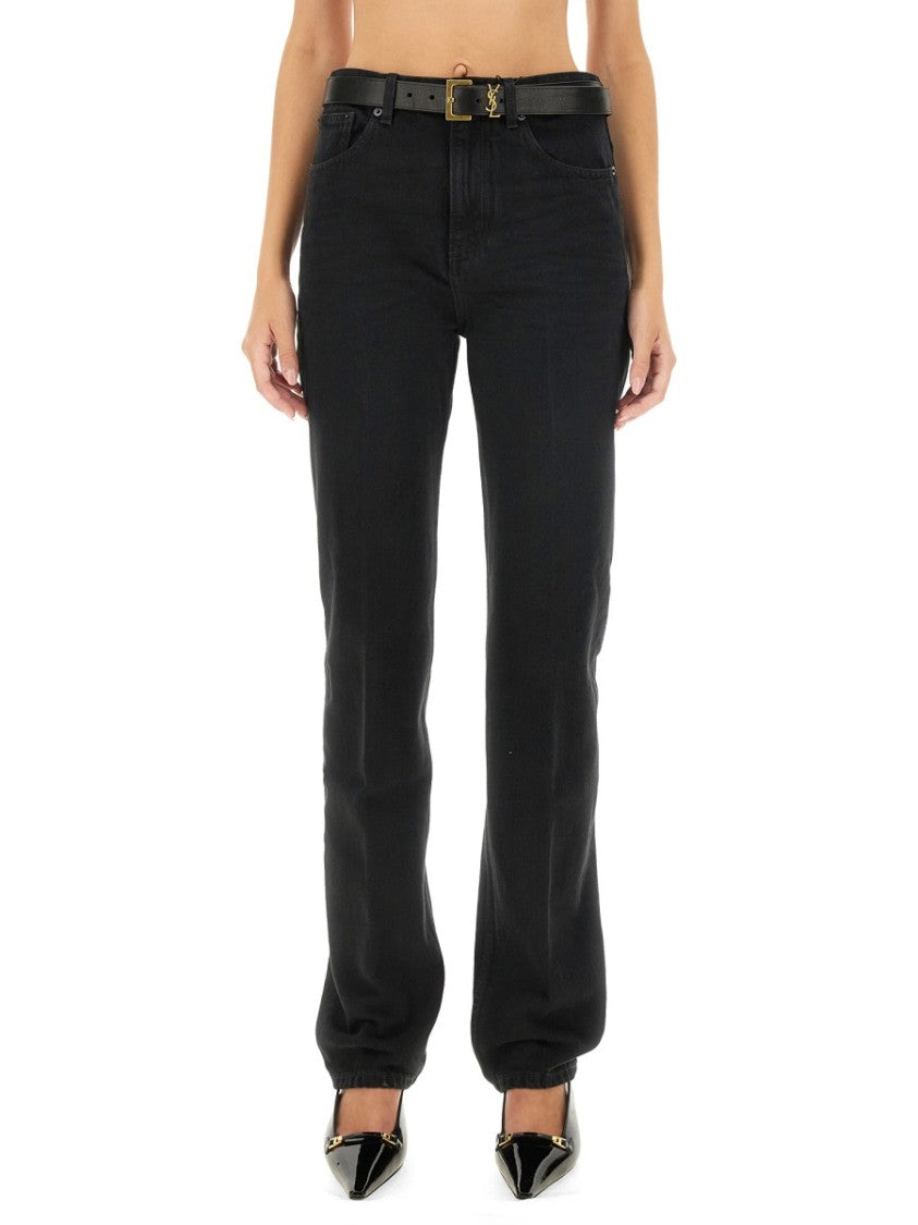 Saint Laurent Straight Leg Jeans With Black Leather Belt
