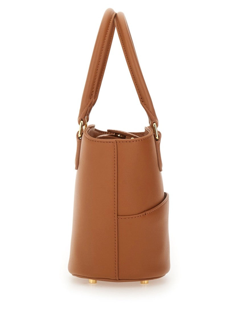 Self-Portrait Structured Brown Cow Leather Tote Bag