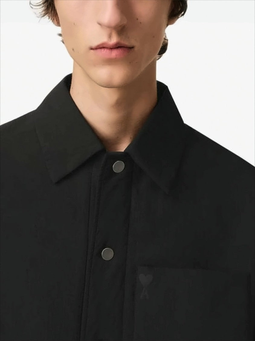 Ami Boxy Black Jacket With Classic Collar