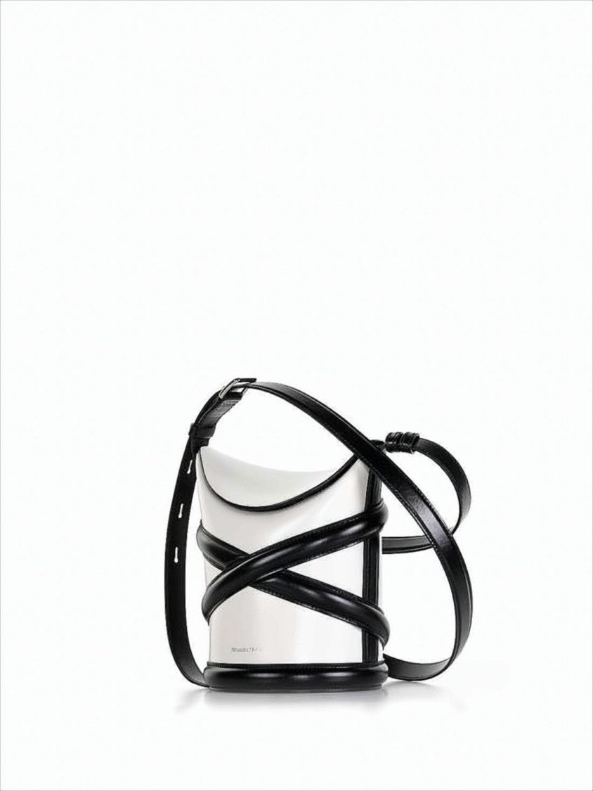 Alexander Mcqueen Structured White Leather Crossbody Bag With Crisscross Straps