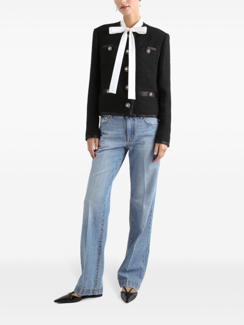 Dolce & Gabbana Textured Black Jacket With Satin Accents