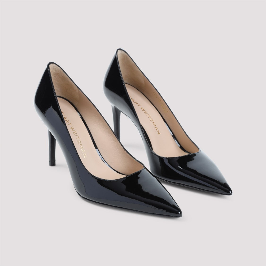 Stuart Weitzman Pointed Toe Black Patent Leather Pumps