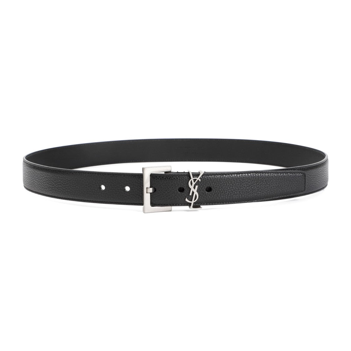 Saint Laurent Grained Calf Leather Belt With Silver-Tone Squared Buckle