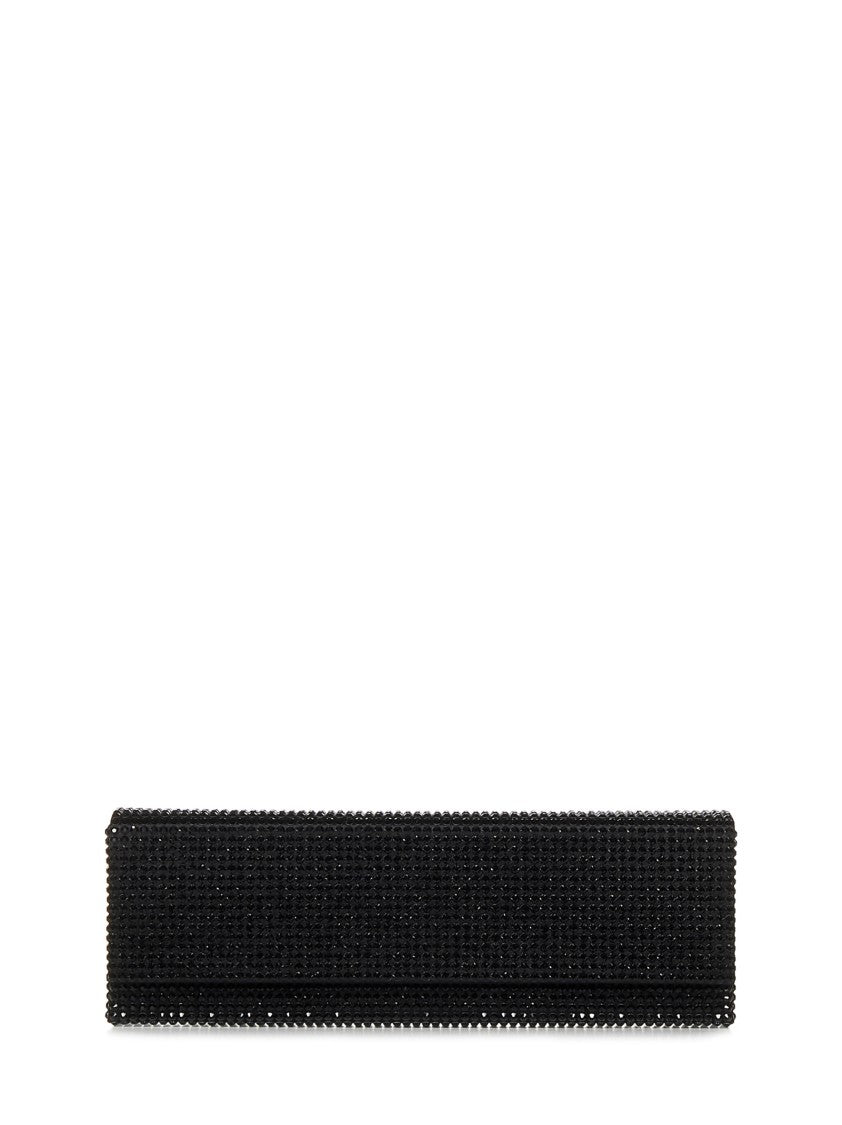 Amina Muaddi Black Silk Satin Clutch