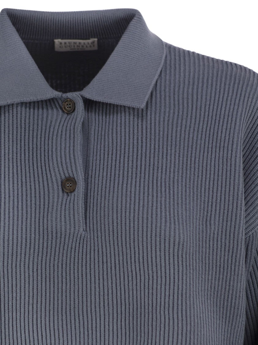 Brunello Cucinelli English Rib Cotton Polo-Style Jersey With Jewellery