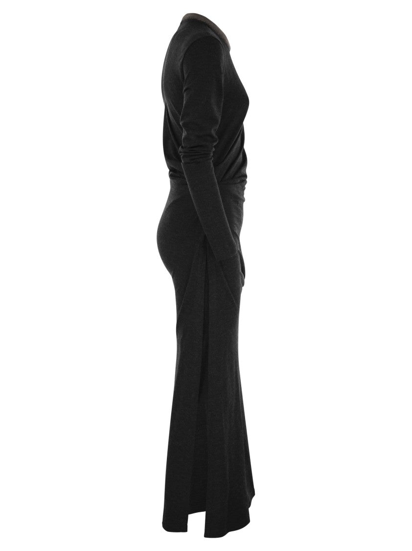 Brunello Cucinelli Draped Dress In Stretch Virgin Wool Jersey