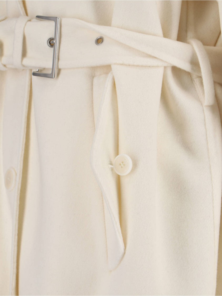 Ermanno Scervino Maxi Coat With Removable Fur Collar – White