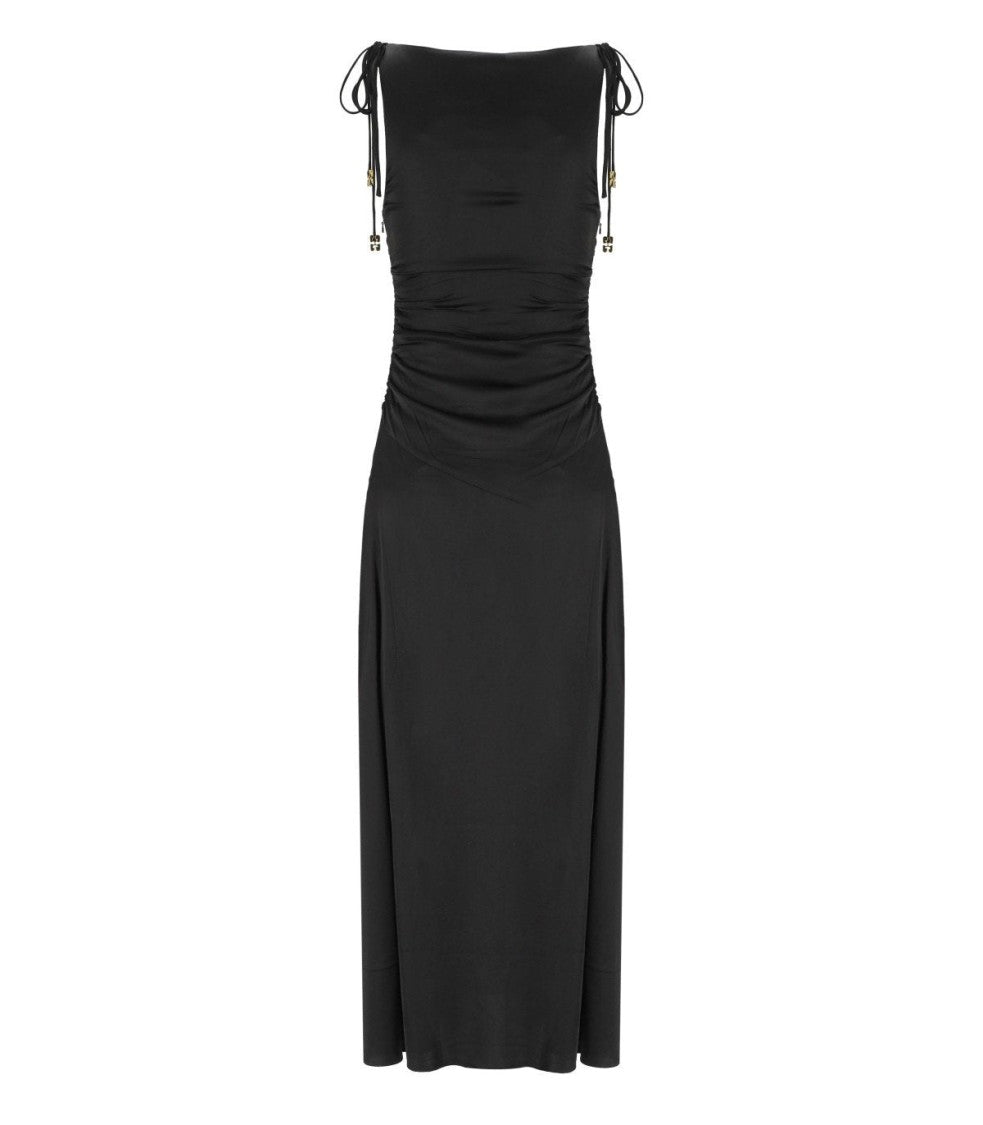Ganni Satin Black Long Dress