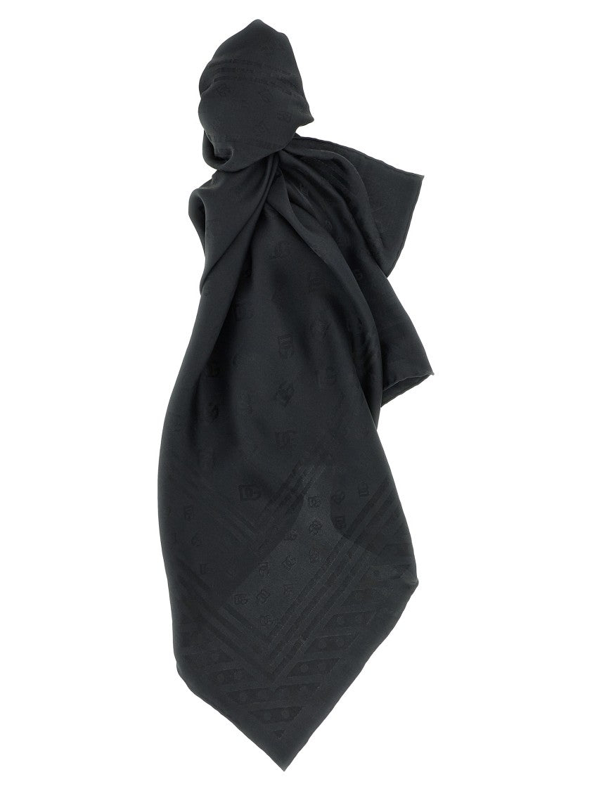 Dolce & Gabbana Square Silk Scarf With Tone-On-Tone Logo Print