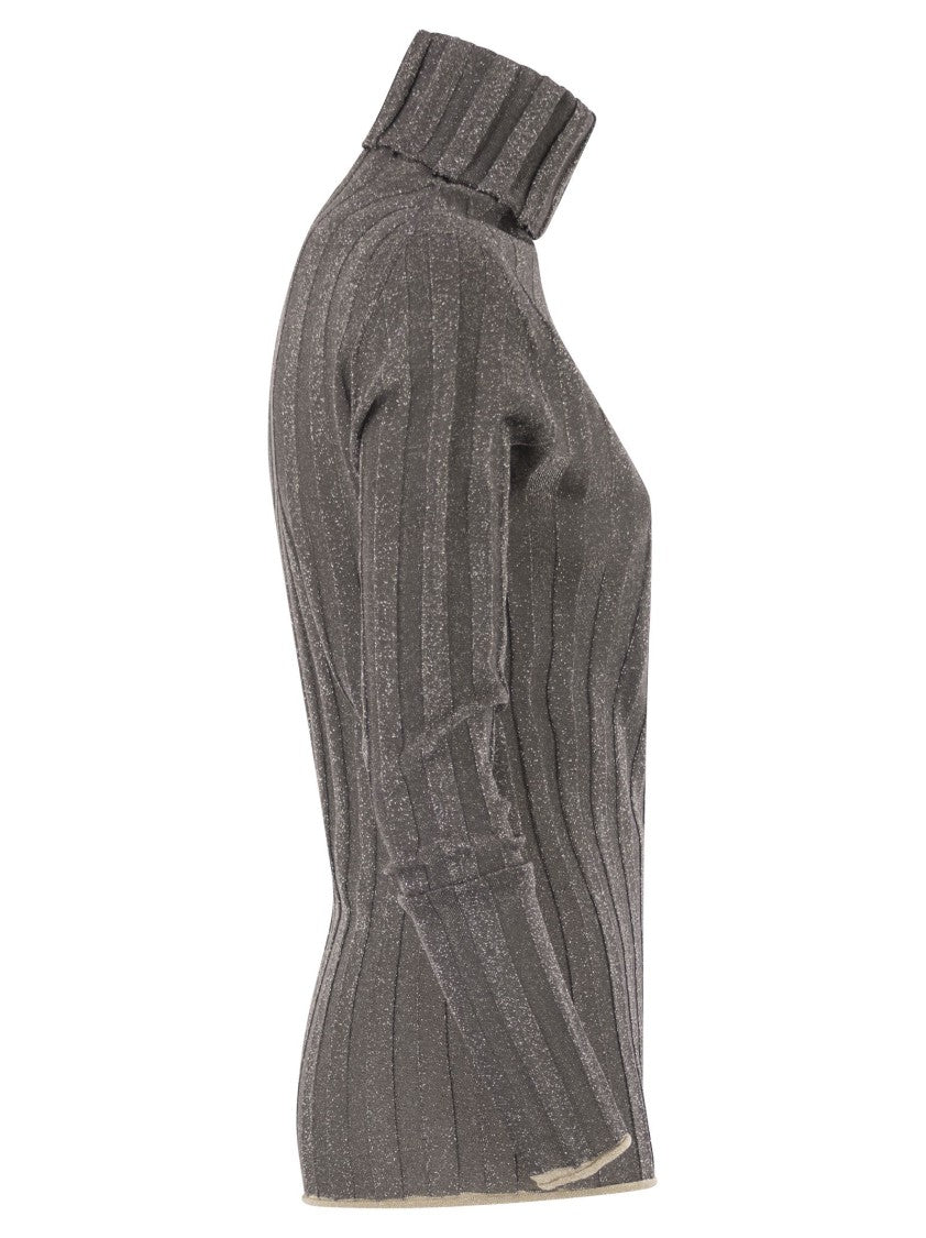 Fabiana Filippi Ribbed Turtleneck Sweater With Lurex Trim