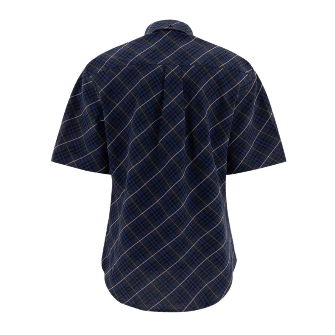 Burberry Black Cotton Short-Sleeve Button-Down Shirt With Plaid Detail