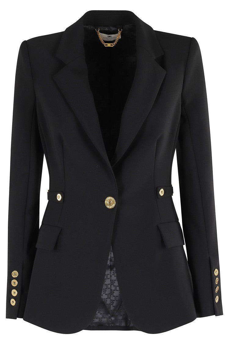 Elisabetta Franchi Single-Breasted Tailored Blazer With Gold-Tone Accents