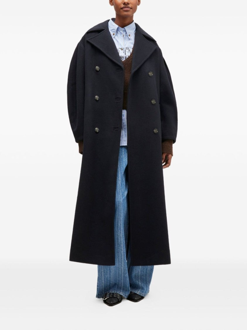 Ganni Double-Breasted Long Coat With Structured Silhouette