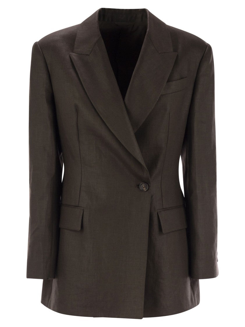Brunello Cucinelli Shiny Linen Twill Jacket With Necklace