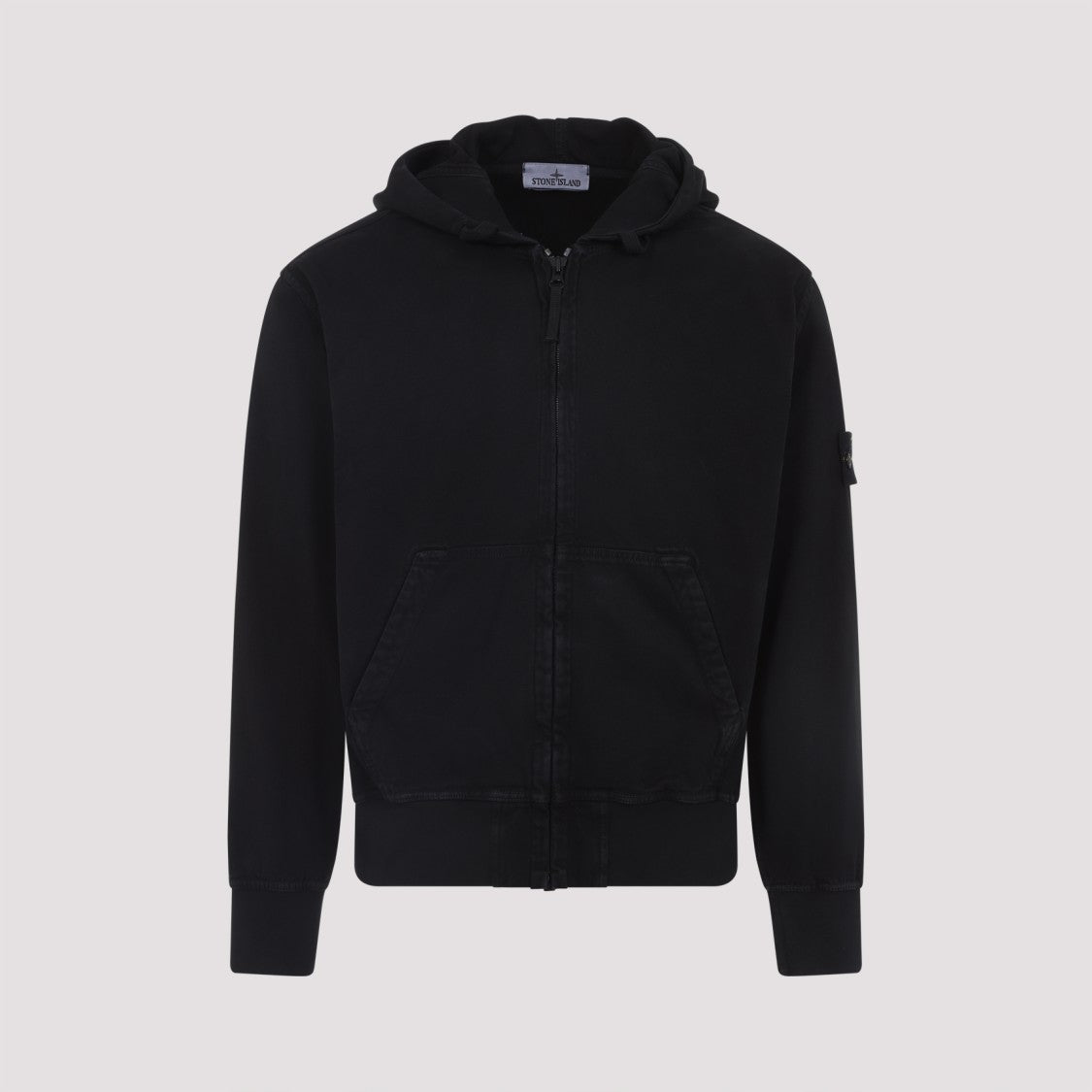 Stone Island Zip-Up Hooded Sweatshirt In Soft Cotton Fabric