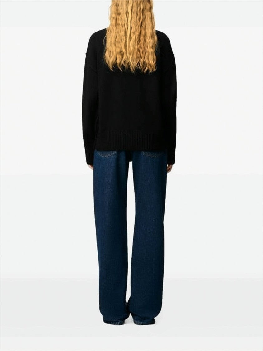 Ami Relaxed Fit Black Wool Sweater With Heart Emblem