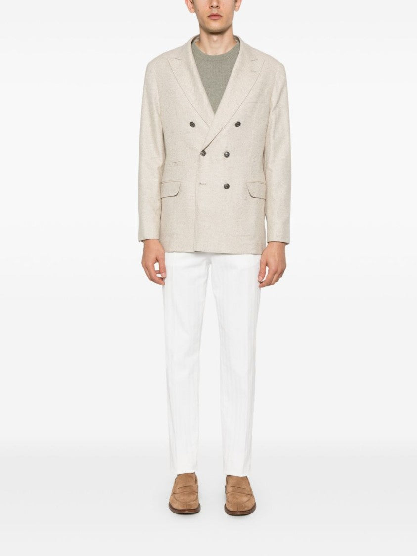 Brunello Cucinelli Light Olive Green Cashmere Sweater With Contrasting Trim