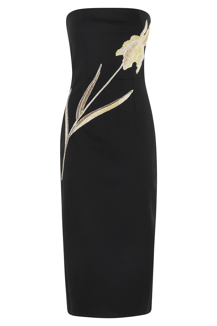 Staud Strapless Midi Dress With Floral Beaded Embroidery