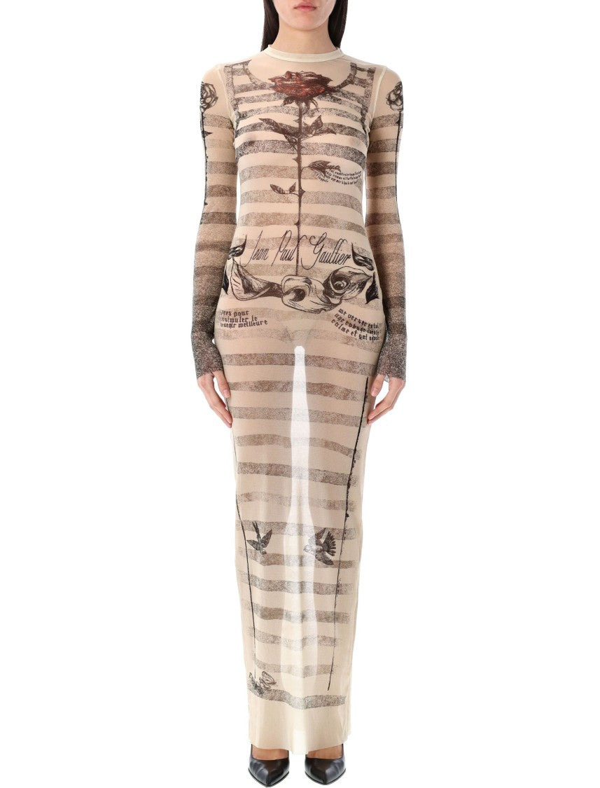 Jean Paul Gaultier Mesh Tatoo Marinier Long Dress