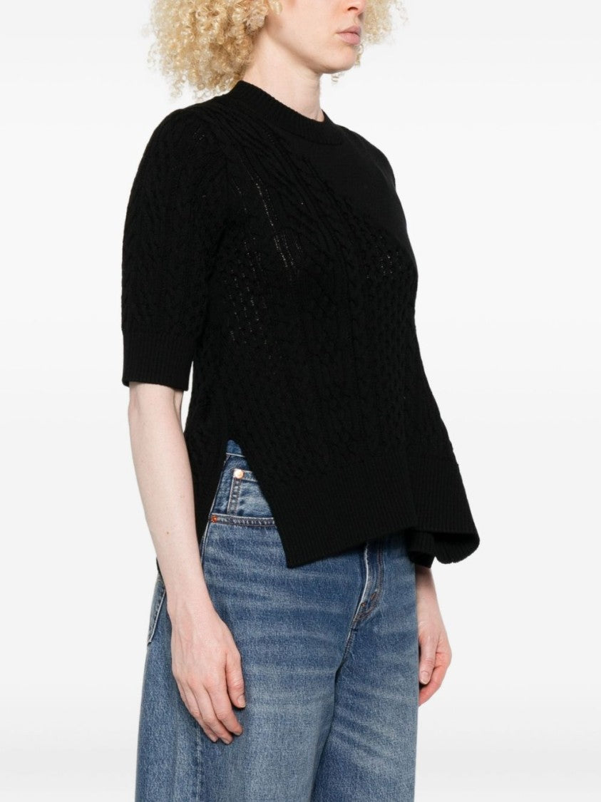 Sacai Textured Cable Knit Sweater With Asymmetric Hem