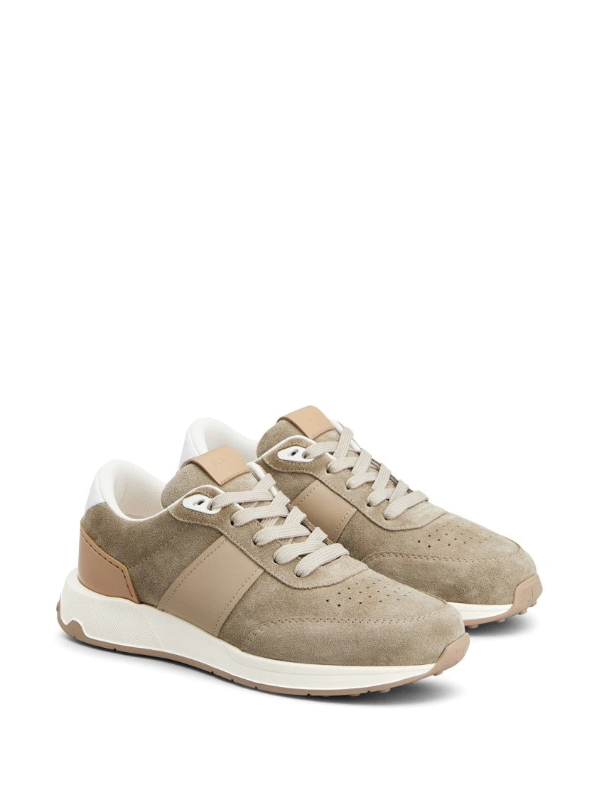 Tod's Beige Leather Trainers With Suede Panels And Textured Sole