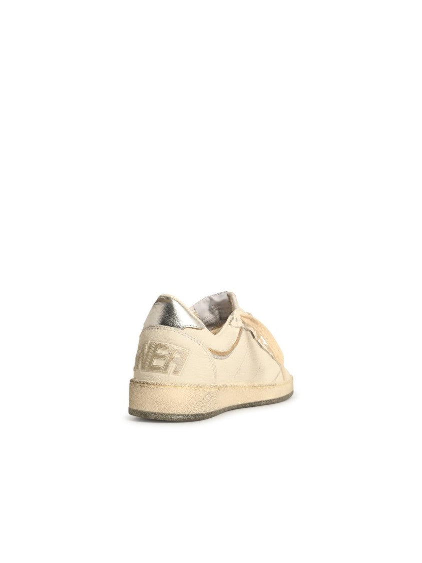 Golden Goose Ball-Star' White Leather Sneakers With Silver Star