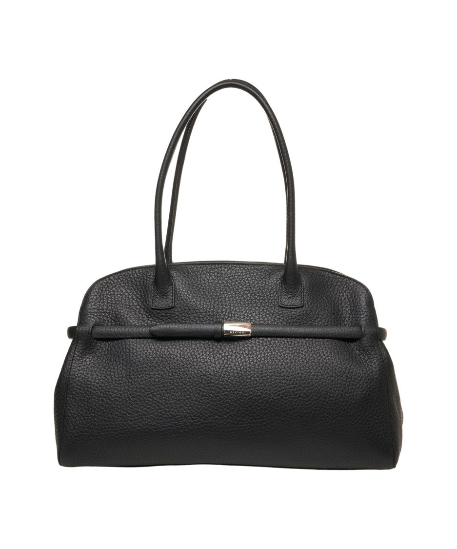 Orciani Hammered Leather Handbag With Zip Closure And Slim Handles