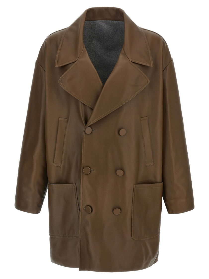 Fendi Double-Breasted Leather Coat