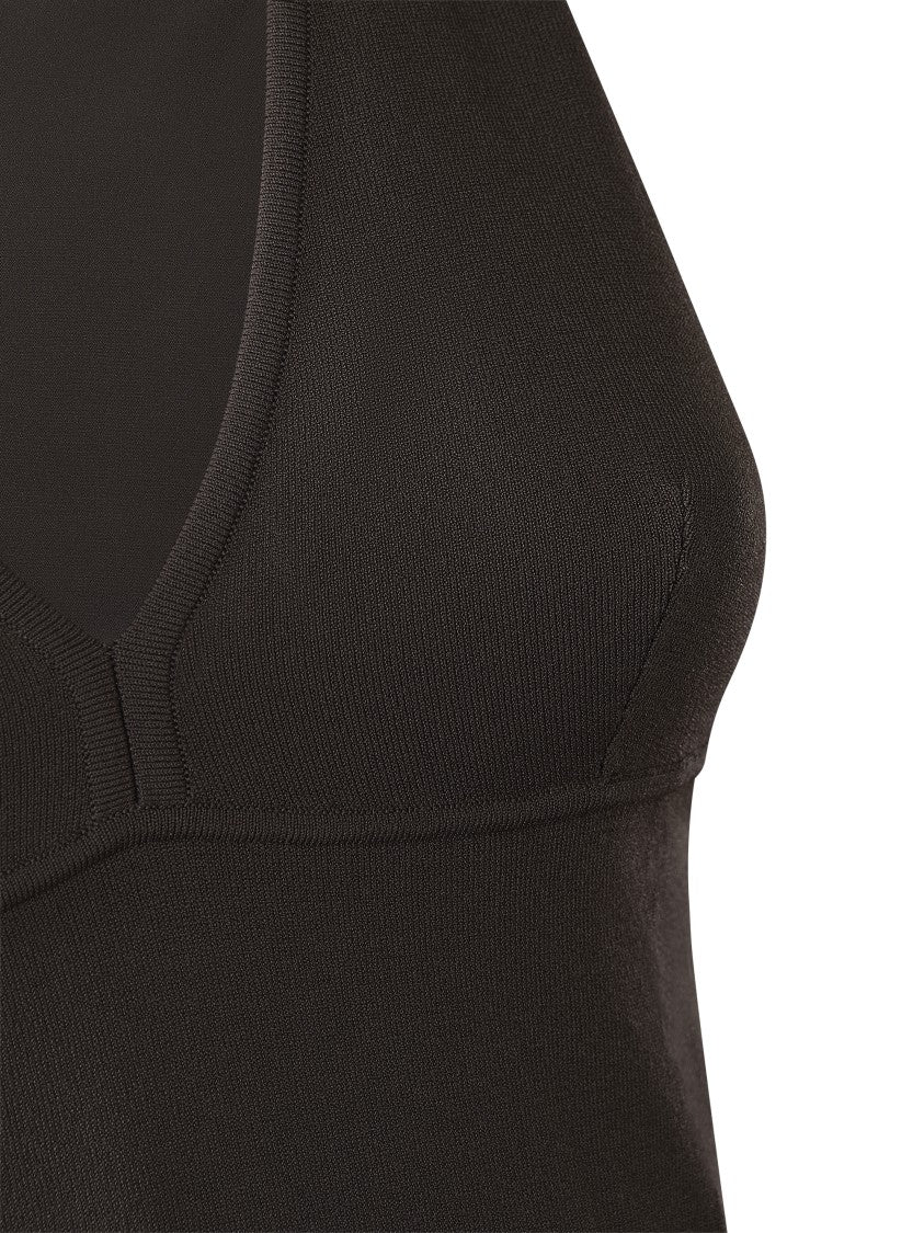 Max Mara Fitted Brown Top With Deep V-Neckline