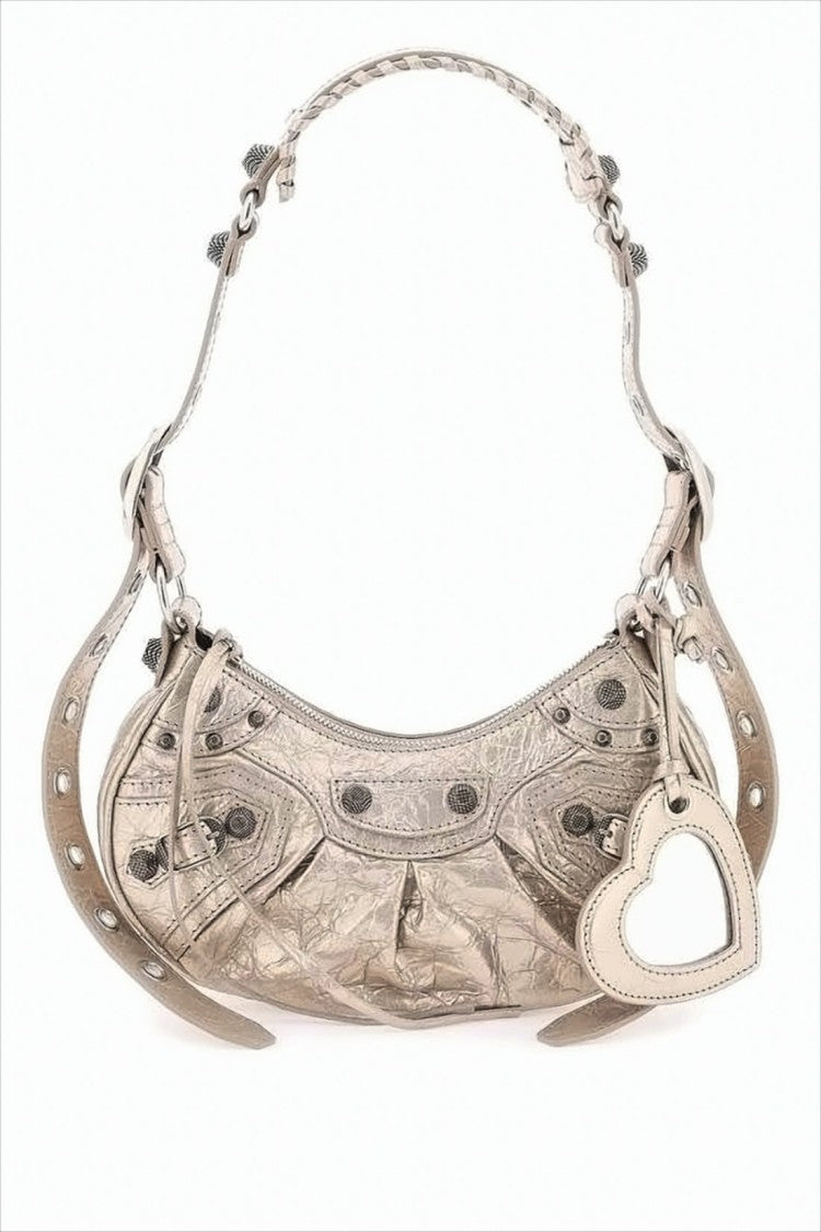 Balenciaga Small Lambskin Shoulder Bag With Crescent Shape And Stud Accents