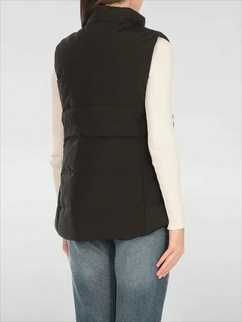 Canada Goose Quilted Black Vest With High Collar And Snap-Button Closure