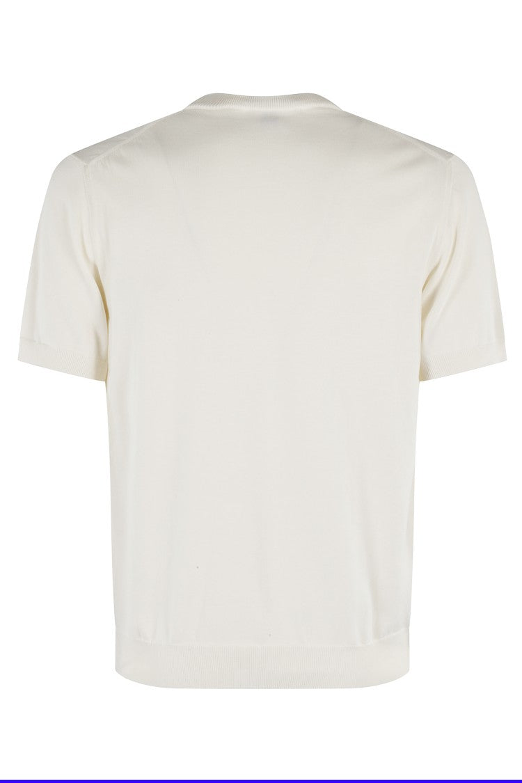 Zanone Short-Sleeve Cotton Sweater With Ribbed Trims
