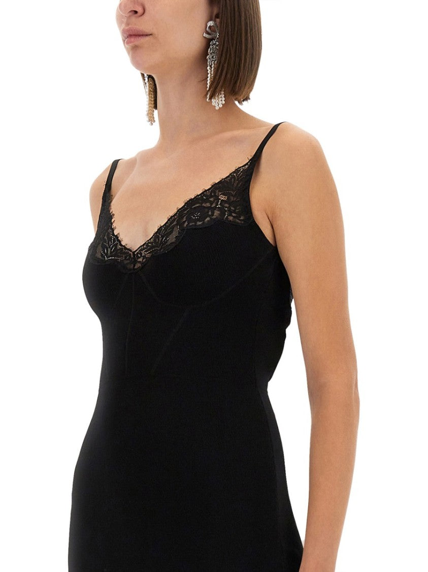 Self-Portrait Floor-Length Knit Dress With Lace Detailing