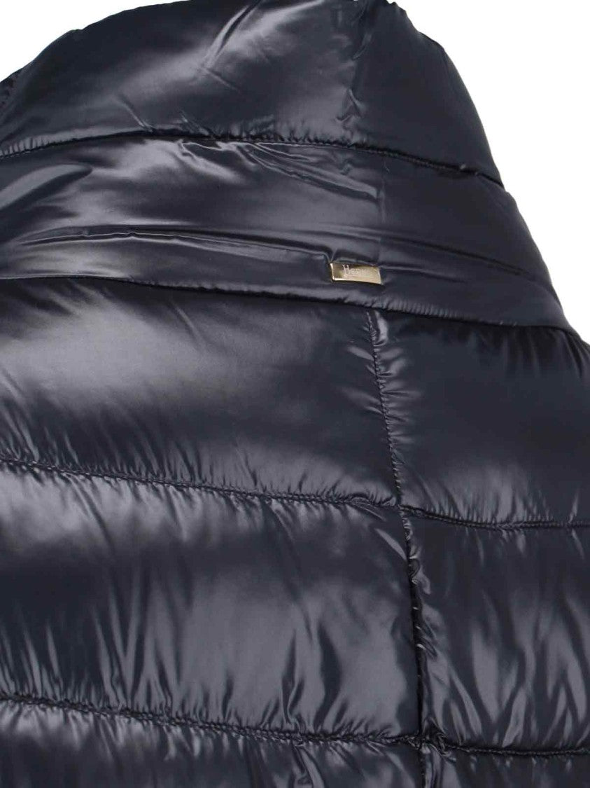 Herno Navy Long Puffer Jacket With High Collar