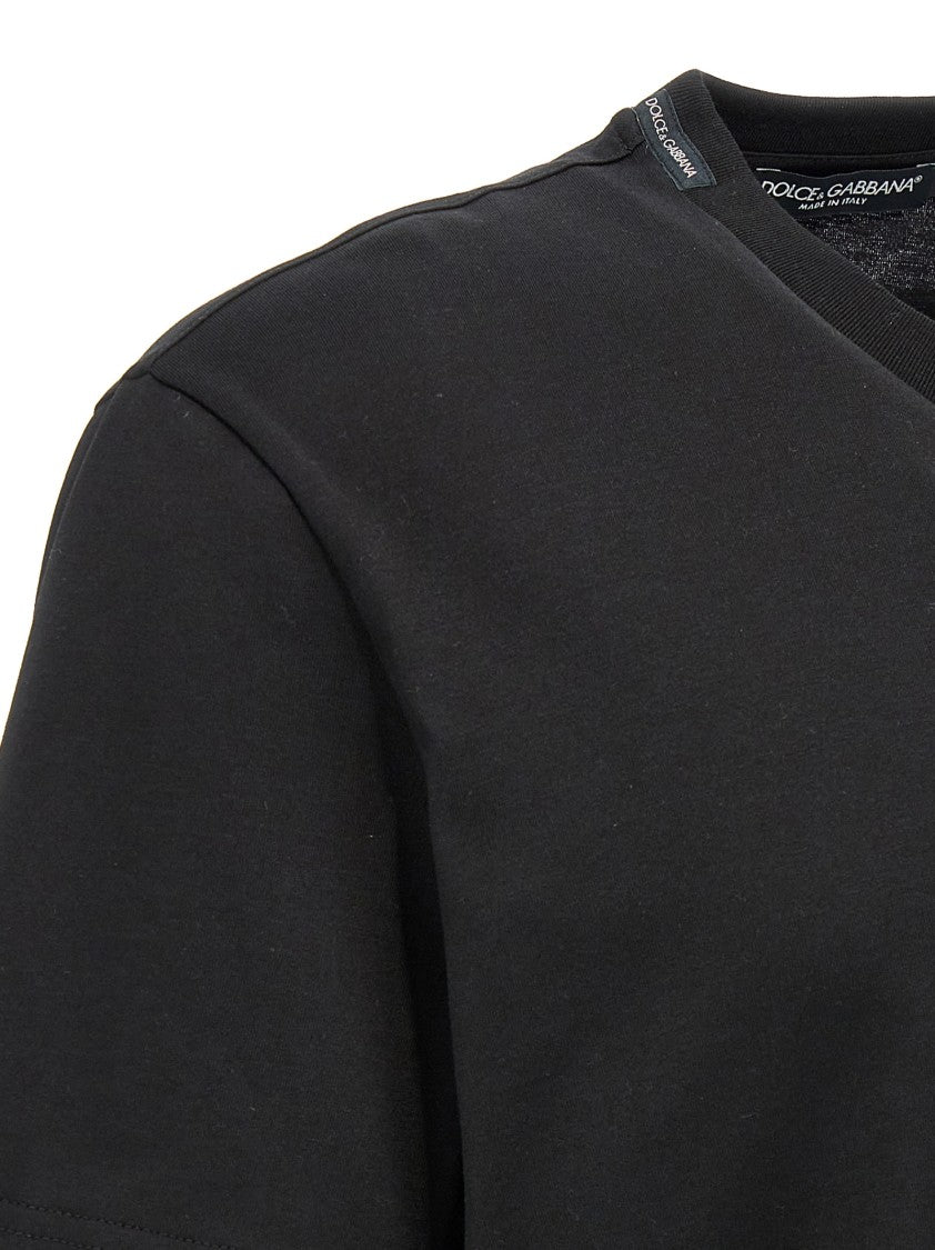 Dolce & Gabbana Cotton T-Shirt With Contrasting Logo Embroidery And Crew Neckline