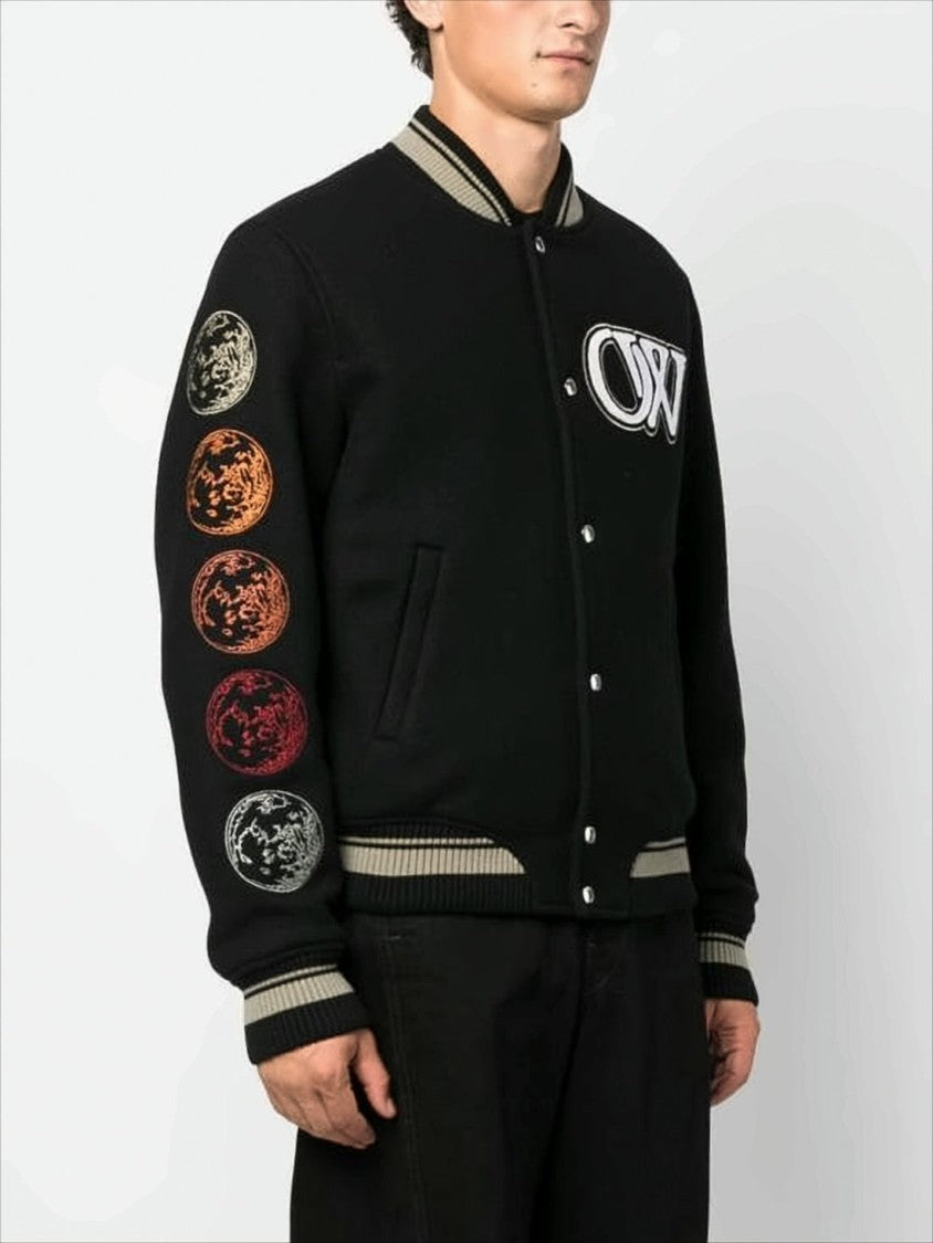 Off-White Contrast-Trim Black Wool Blend Bomber Jacket