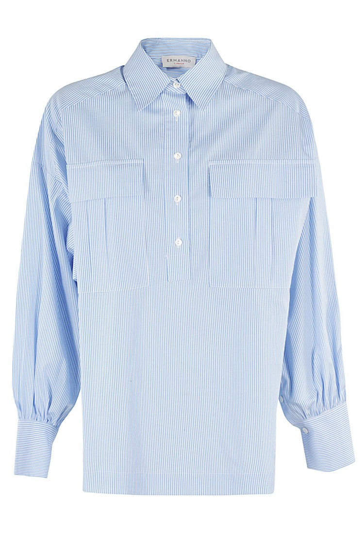 Ermanno Firenze Oversized Striped Cotton Poplin Shirt