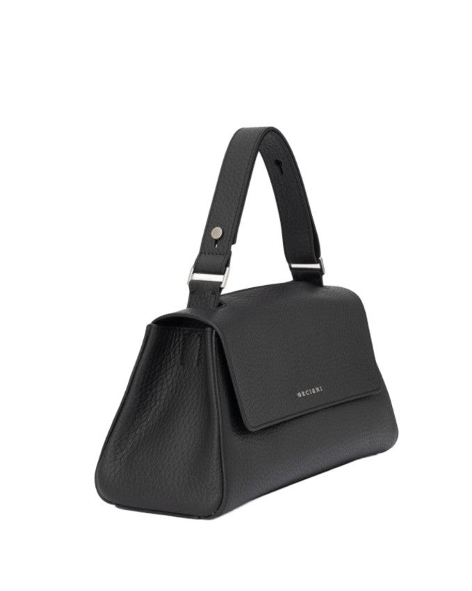 Orciani Trapezoidal Handbag In Hammered Leather With Monogram
