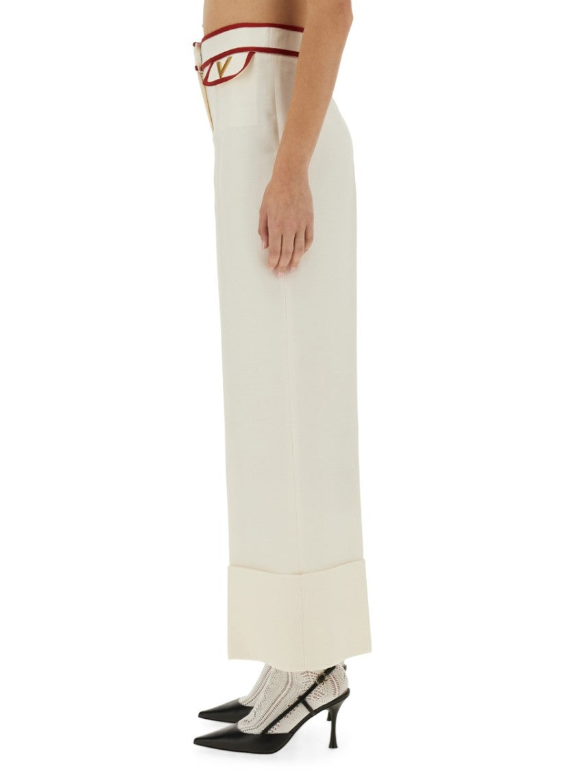Valentino Wide-Leg Tailored Pants With Unique Waistband Design