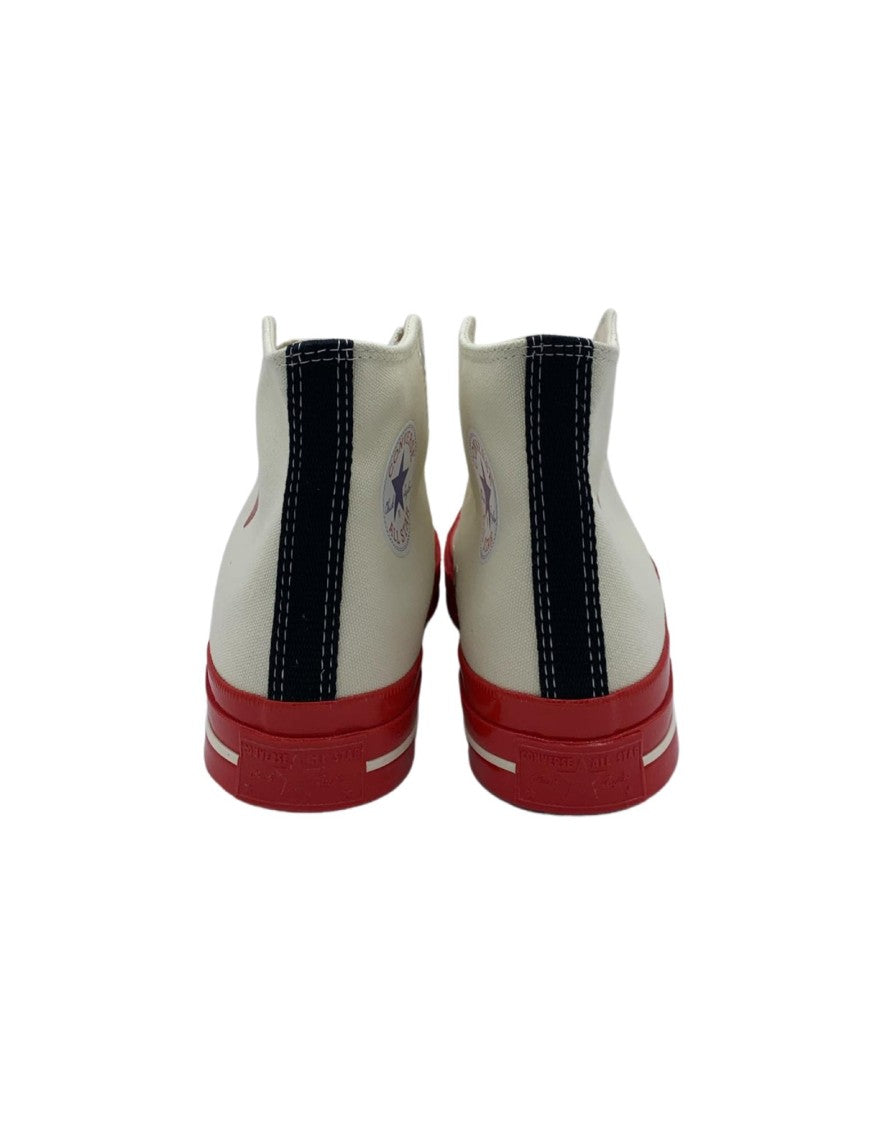Cdg Play High-Top Off-White Sneakers With Red Heart